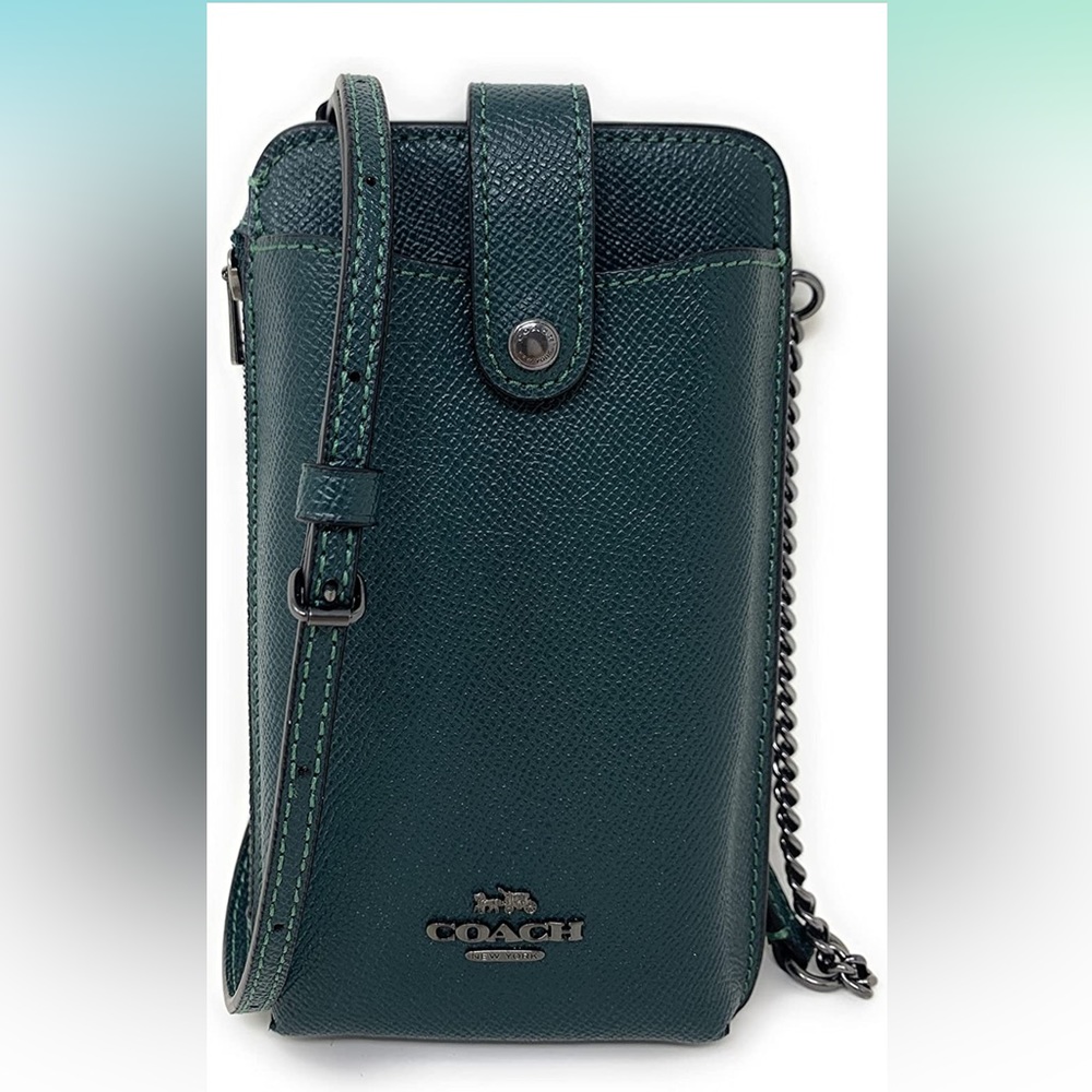 Coach North/South Phone Crossbody Forest Green
